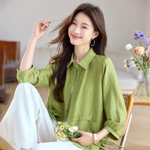 天丝翻领衬衫外套女2026夏季新款休闲宽松防晒薄款七分袖衬衣开衫图片