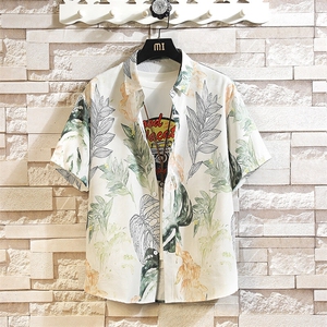 精品大码花男短袖夏季痞宽松上衣服外套翻领衬衫A012/C882C876P35图片