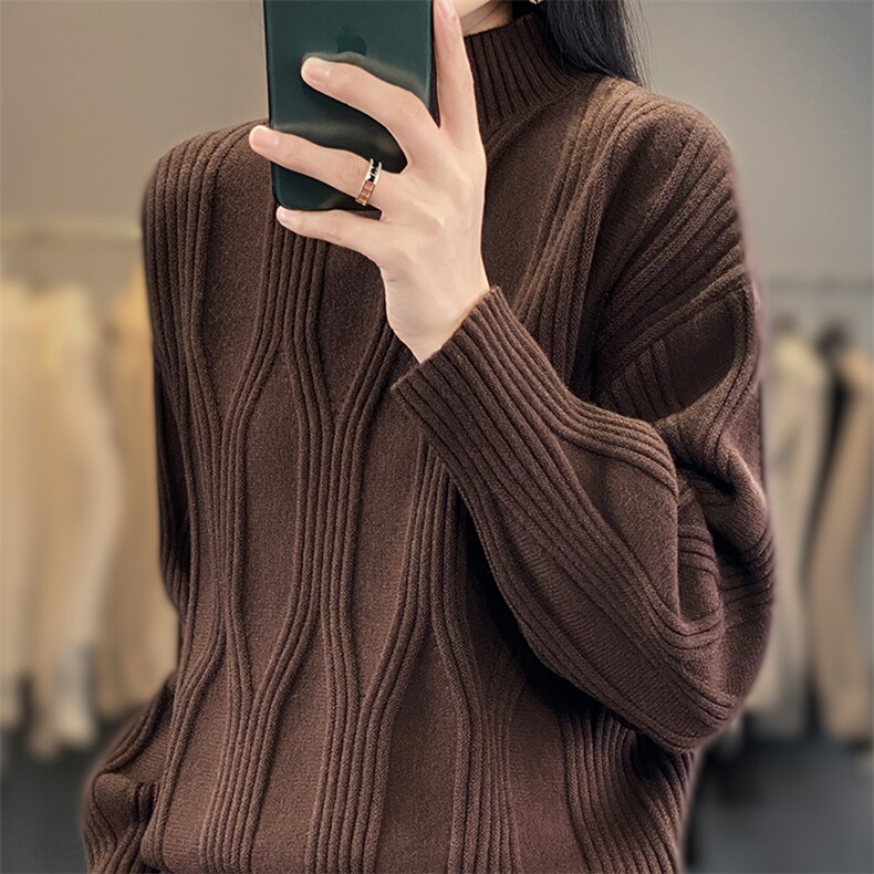 2025年秋季新款百搭女士七针加厚灯笼半高针织衫,针织衫/毛衣,庆磊羊绒