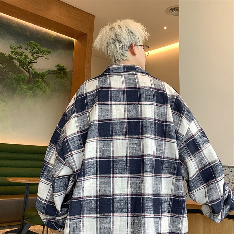 B225-仔仔图-C6603--P55-X69---长袖潮流刺绣口袋格子衬衫--全棉,男装衬衫,电商B225