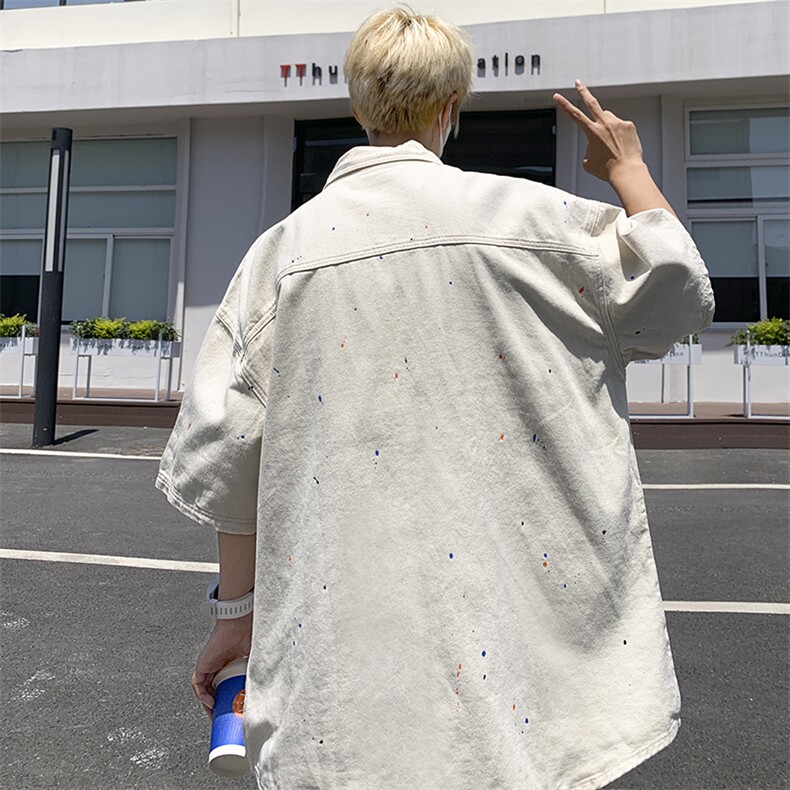 夏季新款牛仔短袖衬衫男外套日系薄款宽松休闲上衣,男装衬衫,星座410-7