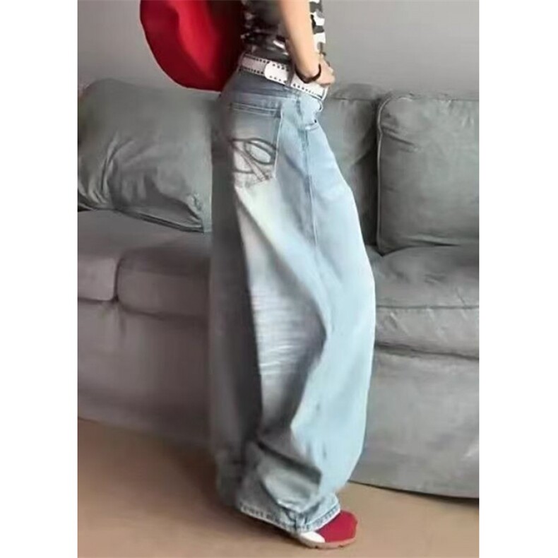 刺绣牛仔裤女秋季新款设计感宽松高腰直筒阔腿裤NZ9062,男装牛仔裤,星座1116A（原606A-3）
