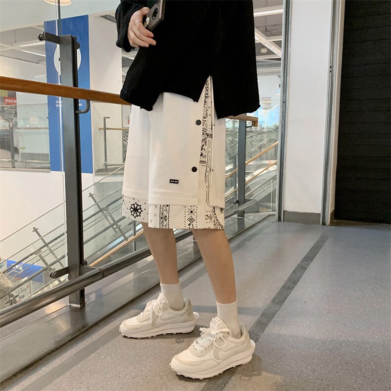 假两件排扣裤子男夏季短裤嘻哈宽松大码五分休闲中裤DK56P55控68,男装休闲裤,电商A089-1