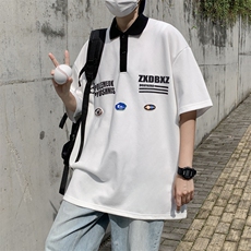 潮牌高街美式复古t恤短袖男ins宽松情侣款polo衫PL099-P33，男装Polo衫，星座308B-1