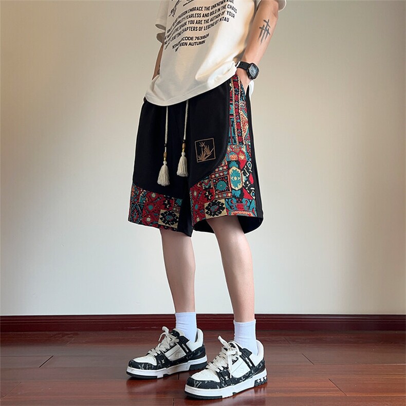 短裤男夏季美式复古拼接五分裤潮牌宽松大码XZ102B-1DK2409P30,男装牛仔裤,星座102B-1