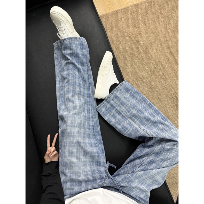 B221美式ins暗黑高街个性直筒格子牛仔裤LK25571-特P45控78,男装牛仔裤,电商B221