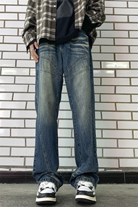 早春微喇牛仔裤男款潮牌街头直筒宽松休闲长裤子NK942 P65图片