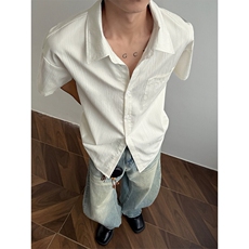 特批P30无差价夏季肌理感翻领宽松五分袖衬衫潮流外套男CD5481，男装衬衫，电商A001