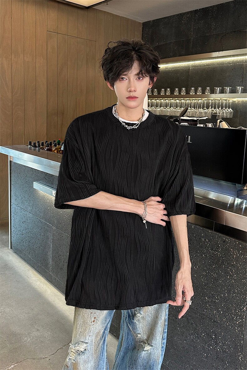 8XL-M特大码夏季短袖冰丝皱感透气T恤男潮垂感宽松半袖DX305P45,男装T恤,电商D206-1