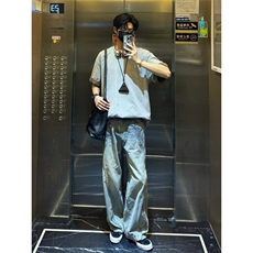 TXY44LL-P37cleanfit美式复古格子拼接短袖t恤高级感小领口半袖，男装T恤，星座1007（原301D）