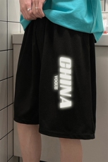 MK37053-P15冰丝短裤男士大码宽松休闲五分裤男运动中裤港风，男装休闲裤，电商A040