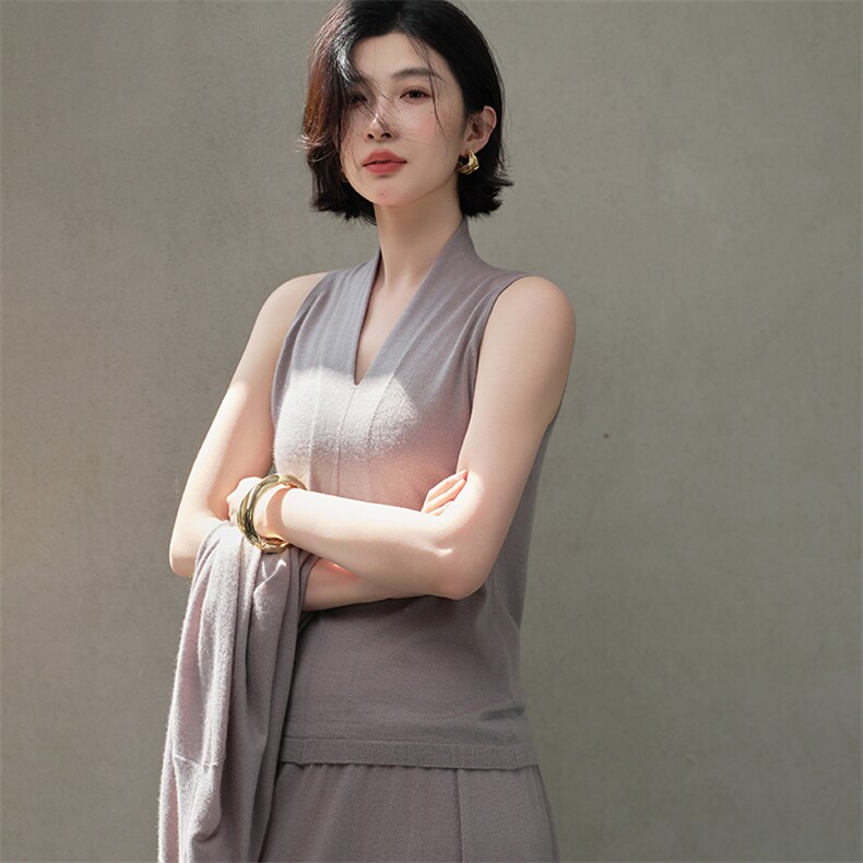 女士自带领无袖套衫,女装羊绒衫,江帆羊绒