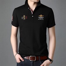 纯棉短袖t恤男夏季翻领半袖POLO衫体恤中年纯色刺绣商务休闲男装，男装T恤，电商B212（原钱塘6029）