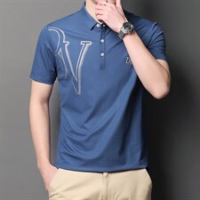 2023夏季新款短袖翻领体恤中年男士时尚百搭简约男装休闲潮流上衣，男装T恤，电商B212（原钱塘6029）
