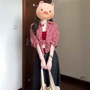 早秋韩系格子防晒长袖衬衫衬衣女多巴胺情侣上衣1008-LN3877-P38图片
