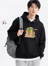 2025年秋季长袖套头长袖时尚百搭通勤简约休闲看书的猫，女装卫衣/绒衫，花可