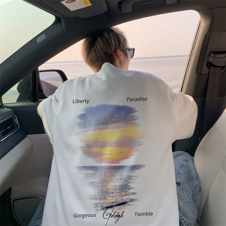wassup happy小领口短袖t恤男夏季潮流美式重磅宽松上衣休闲半袖图片