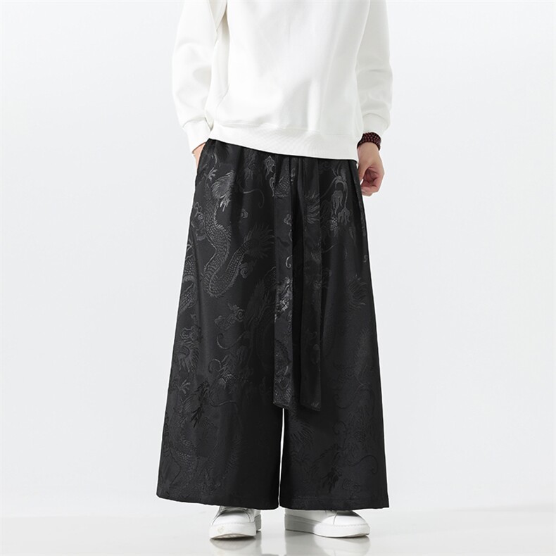 2025秋冬风马面裤汉服龙纹阔腿裤K375加厚P65-常规P55，男装民族服装，电商A057B