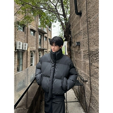 现货5W件冬季三防重磅硬挺boxy短款羽绒立领PU皮棉衣外套加厚棉服，男装棉衣，电商A486-1