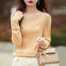 2025新款春秋一字领打底衫女长袖薄款针织衫天丝纯色修身百搭上衣，女装蕾丝衫/雪纺衫，东远绒业