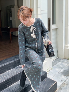 花朵系带软糯开衫+半身裙两件套装2C267-930-P125K218图片