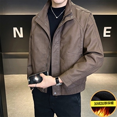 加绒皮衣外套男秋冬季2025新款美式加厚皮夹克A313-PY9881-P165，男装皮衣，电商A313