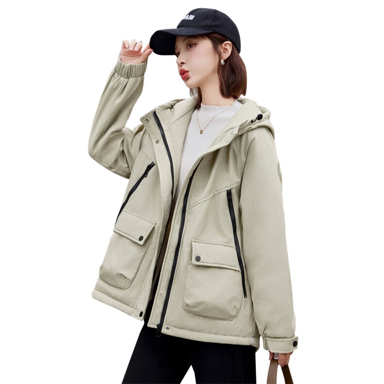 休闲连帽工装派克服棉衣女2024冬新款宽松防风保暖冲锋衣加绒外套,女装棉衣/棉服,悦祺