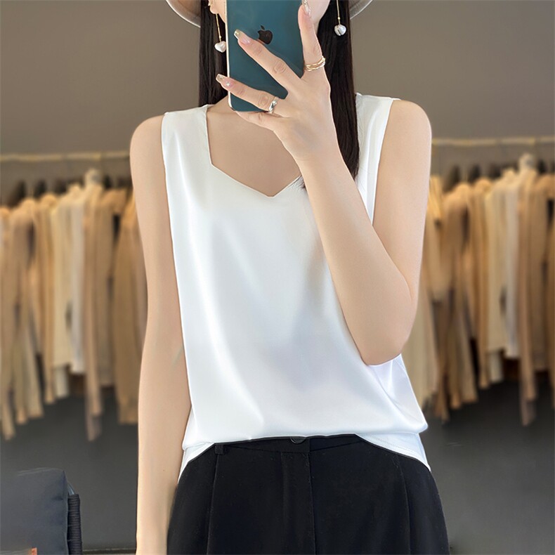 2024年夏季纯色百搭时尚气质套头显瘦背心吊带，女装背心吊带，绒宛羊绒