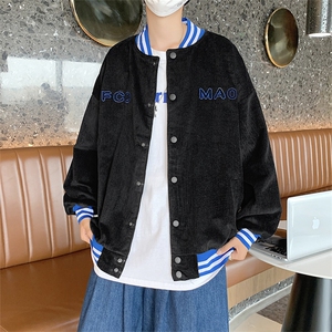 秋冬新品宽松街头运动风口袋班服条纹开衫夹克外套男装 W1506-P48图片