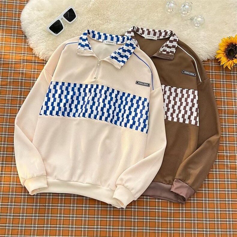 华夫格卫衣男女春秋季潮流宽松半拉链翻领polo衫港风潮牌休闲外套,男装Polo衫,星座506A