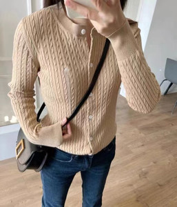 纯色Polo领针织衫女秋冬新款保暖毛衣修身显瘦长袖开衫上衣图片