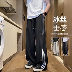 夏季新款潮流三条杠美式运动宽松冰丝裤B315-K25662-特p35控68，男装休闲裤，电商B315