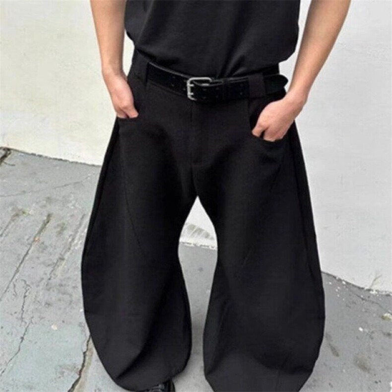 美式机能宽松百搭休闲裤男春秋季潮牌ins拉链设计感垂感拖地西裤图片
