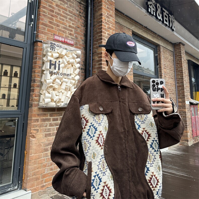 复古灯芯绒拼接新款休闲外套新款潮牌百搭夹克男CC004-P75,男装夹克,星座911-3