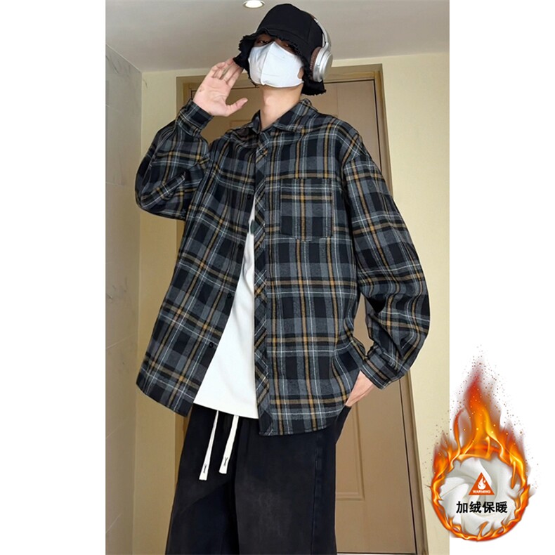 格子加绒加厚长袖外套宽松休闲衬衫男女C2193-特P30/CJ9737-特P40,男装衬衫,电商A007