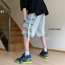 B221美式ins高街暗黑百搭牛仔工装短裤五分裤子LK23098-P65控88，男装牛仔裤，电商B221