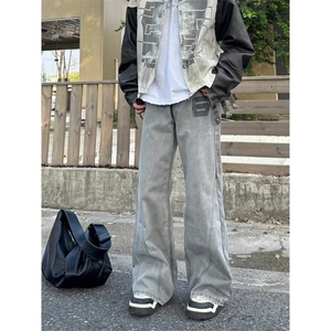 美式复古高街微喇牛仔裤男秋季新款宽松阔腿裤NA728-P52图片