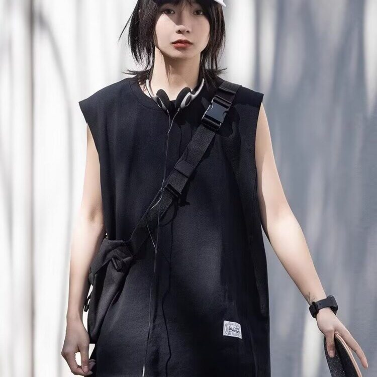 夏季日系复古纯色运动无袖汗背心男女宽松休闲坎肩打底白色T恤潮,男装背心/马甲,星座1210-1