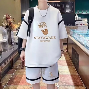网络图时尚运动t恤套装男款夏季短袖短裤两件套潮牌休闲一套搭配图片