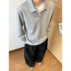 华夫格长袖t恤男士春秋季灰色亨利领松弛感青少年翻领POLO衫卫衣，男装卫衣，星座809A(原222-1)