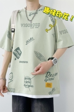 冰氧仿短袖港风白墙夏季休闲百搭趣味印花男上衣TC3156-P25控48，男装T恤，星座717