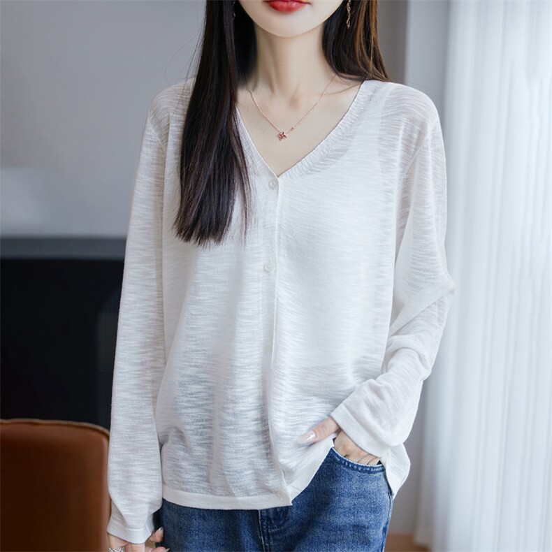 夏季轻薄开衫薄款外套长袖披肩空调防晒宽松女针织衫V领毛衫,针织衫/毛衣,丹芙娇羊绒