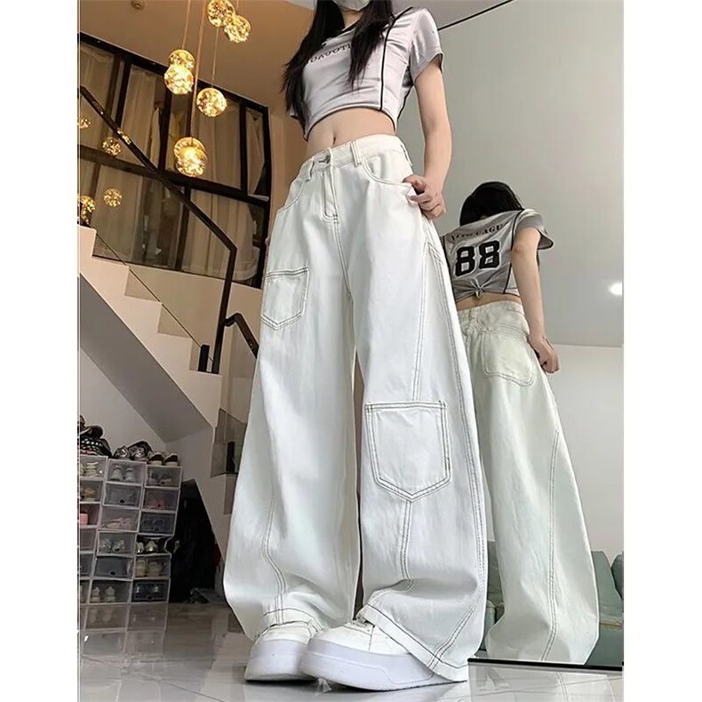 美式复古弯刀牛仔裤男女秋高街设计感宽松阔腿裤S2501P38,男装牛仔裤,星座1112-1