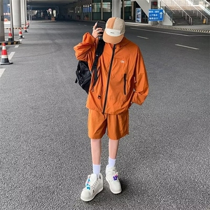薄款开衫外套夏季宽松美式户外工装防晒衣男套装 W180图片