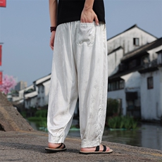 男士时尚冰丝透气裤子风2025春夏阔腿直筒裤，男装休闲裤，电商A008