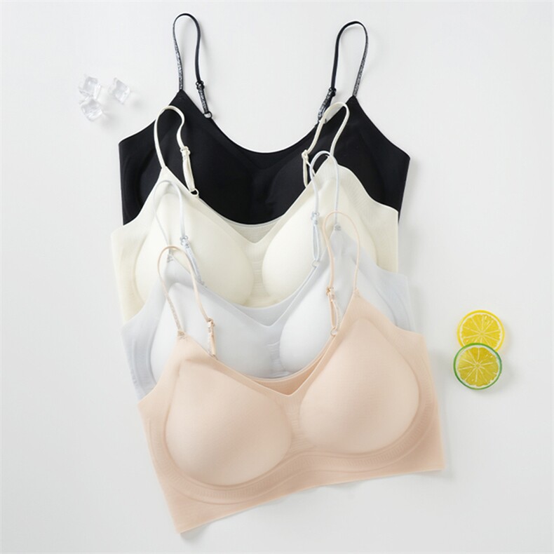 薄款无痕凉感冰丝细肩带美背内衣女士聚拢运动吊带背心文胸，女装背心吊带，梦白服饰厂