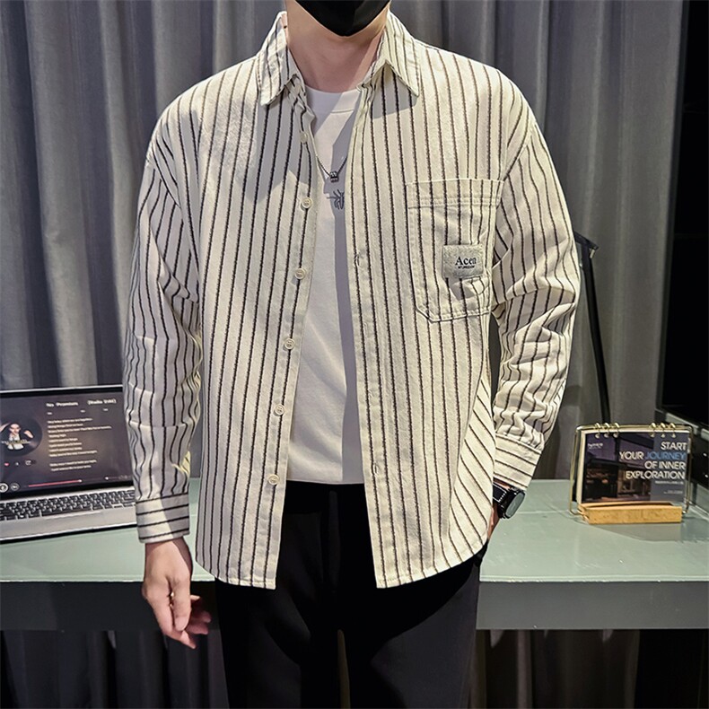 新款2025秋冬男士休闲长袖衬衫小伙主推内搭条纹衬衣C817P58控88,男装衬衫,星座301B-1