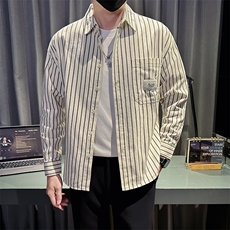 新款2025秋冬男士休闲长袖衬衫小伙主推内搭条纹衬衣C817P58控88，男装衬衫，星座301B-1