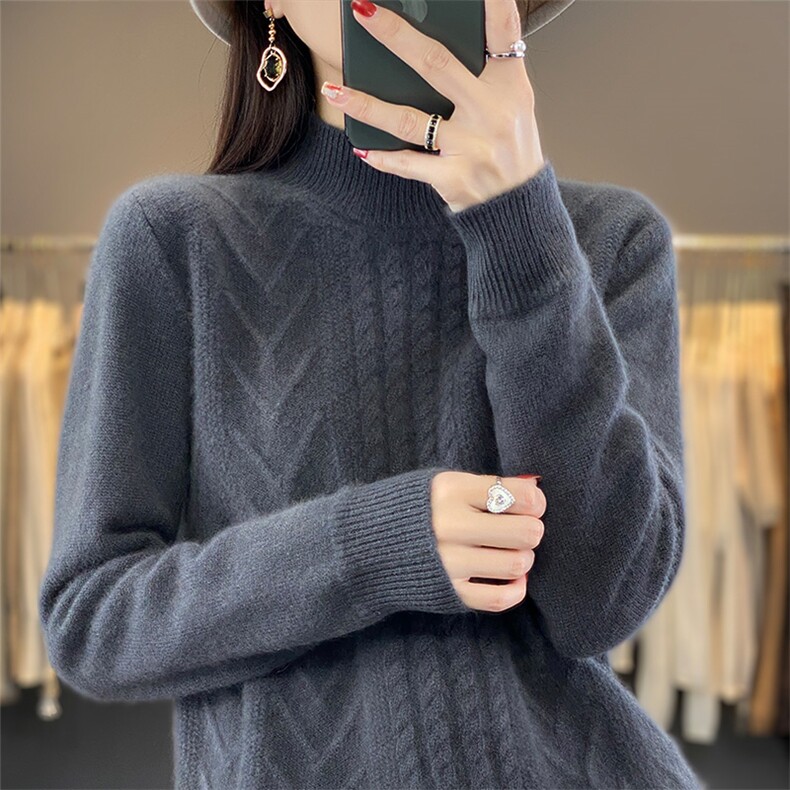 纯色上衣2024秋装新款简约时尚显瘦套头女士羊毛针织衫,女装羊毛衫,暖圣羊羊绒