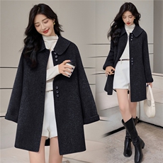 25秋季新品都市通勤双面羊驼毛混纺oversize风复古翻领大衣外套，女装双面呢大衣，小荷流